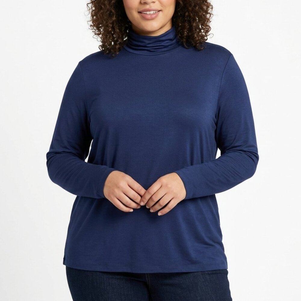Wendy Williams 1X Navy Blue Long Sleeve Mock Neck Turtleneck Top